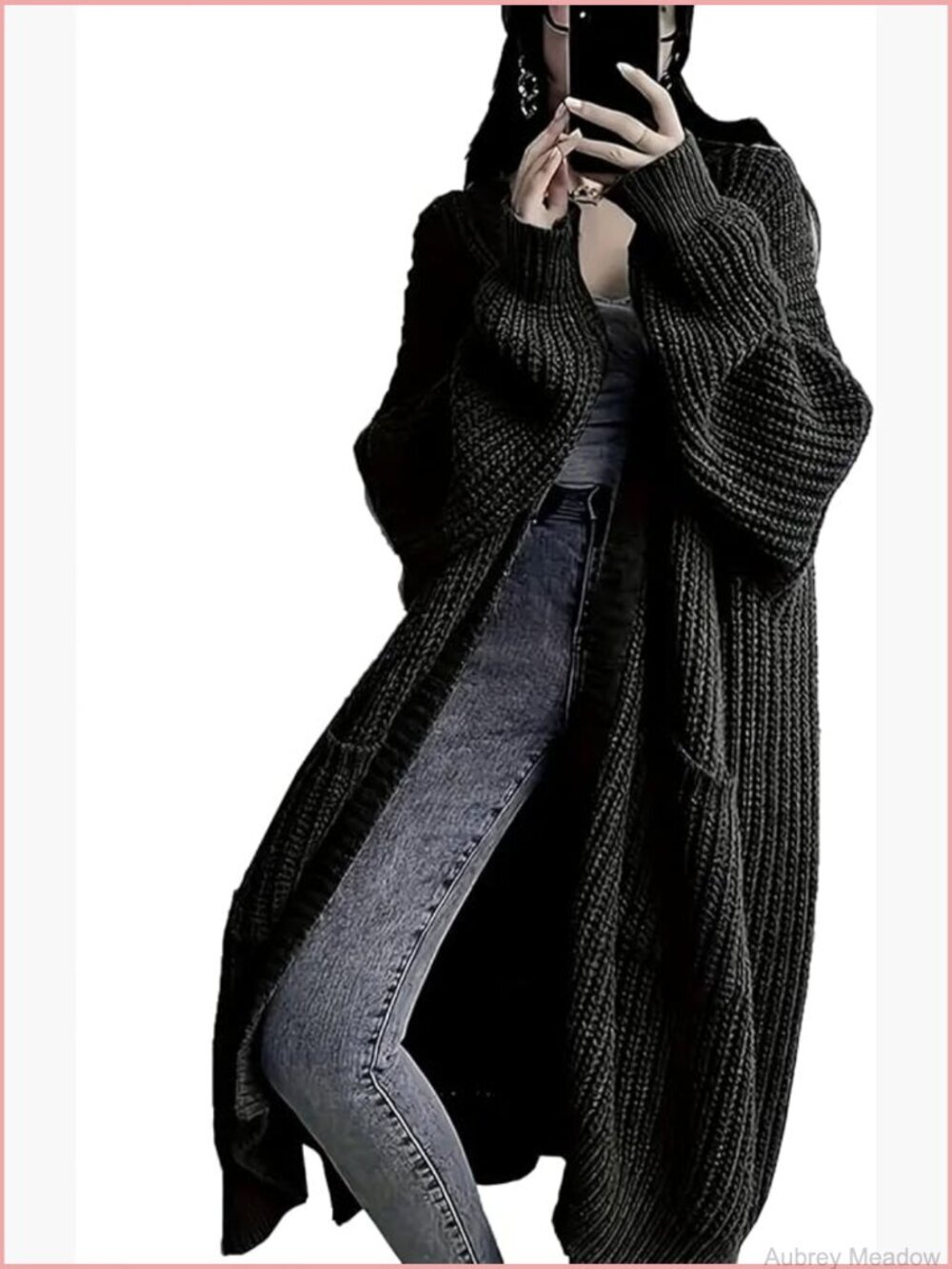 Plus Size Oversized Long Cardigan Sweater Chunky Knit Open Front Duster Coat